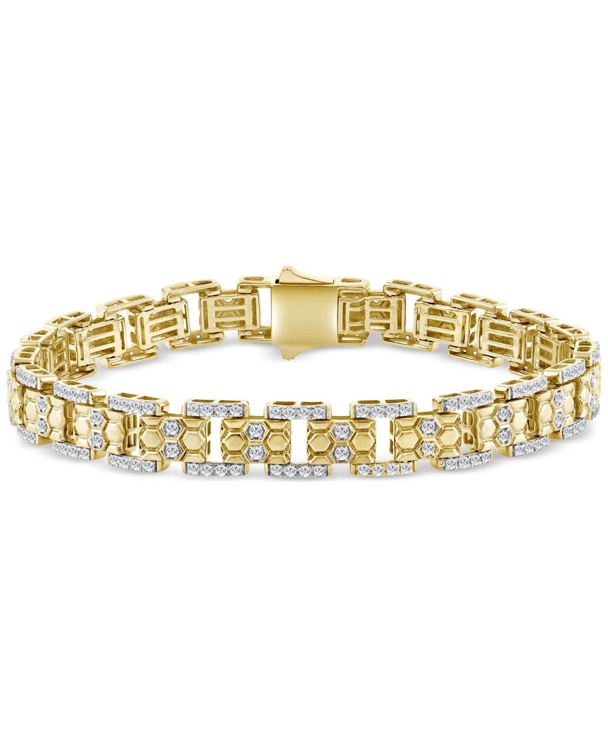 Men's Diamond Polished Open Link Bracelet (3 ct. t.w.) in 10k Gold - Yellow Gold