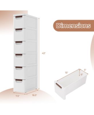 6-Drawer Rolling Organizer Unit Narrow Storage Cabinet with Built-In Wheels for Small Space-6-Drawer