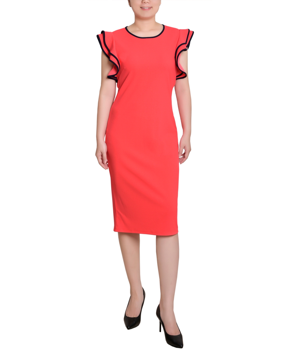 Ny Collection Petite Ruffle Sleeve Dress With Contrast Tipping
