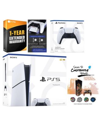 Playstation 5 Slim Disc with Extra Volcanic Red Controller, Charging Dock and MightySkins Decal Voucher + 1 Year CPS Extended Warranty