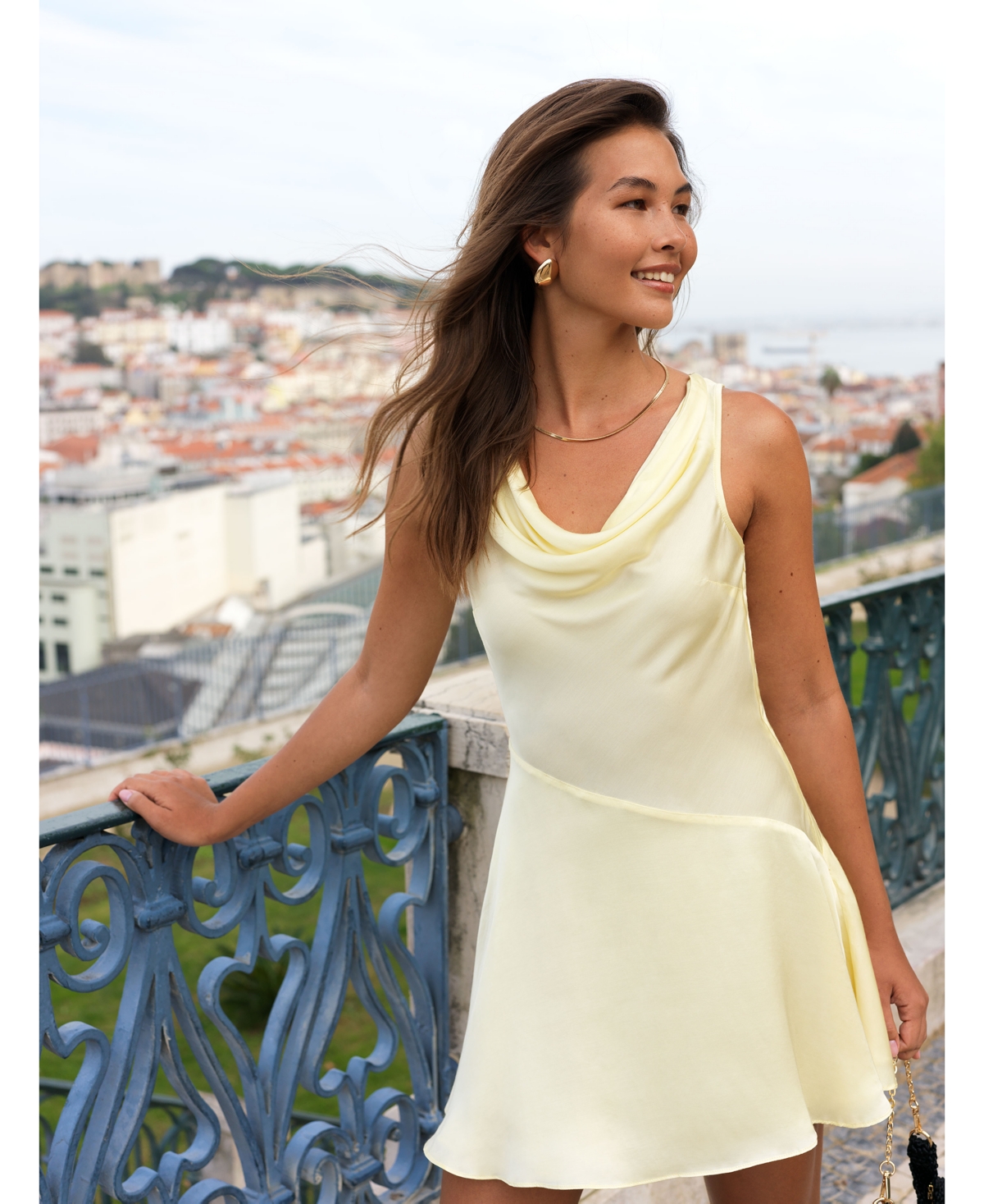 Shop French Connection Women's Oona Satin Assymetrical Dress In Butter Yellow