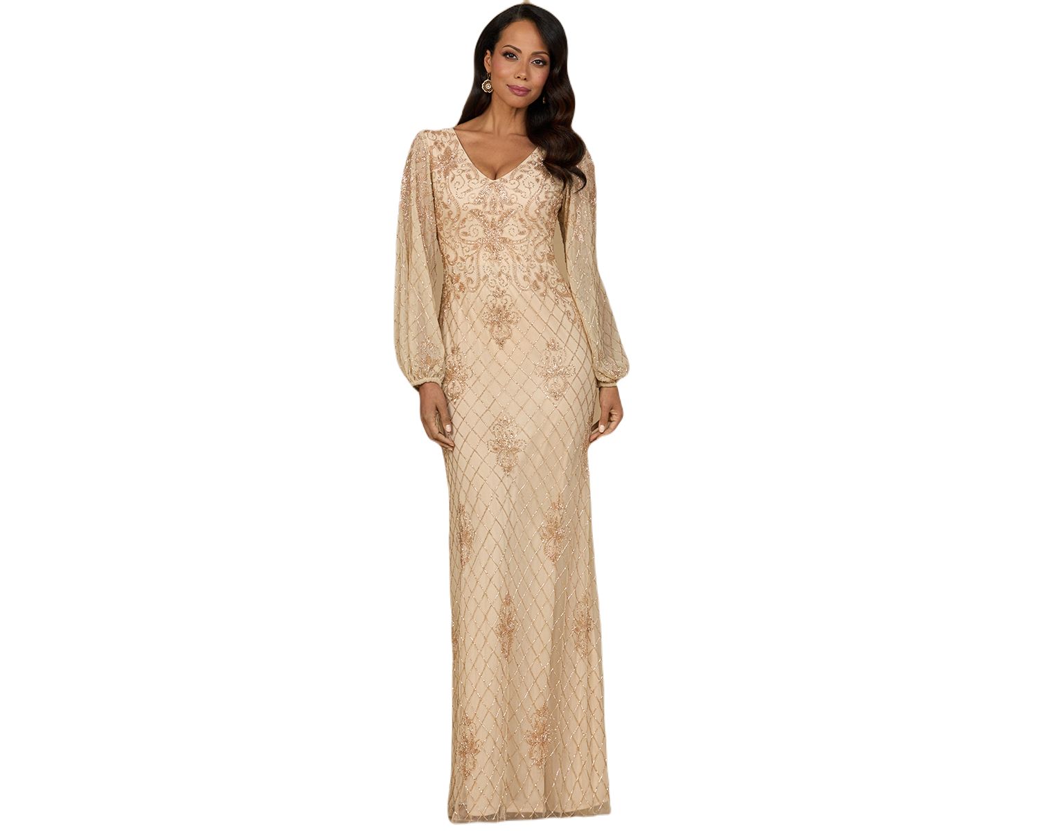 Women's Long Sleeve Beaded Gown