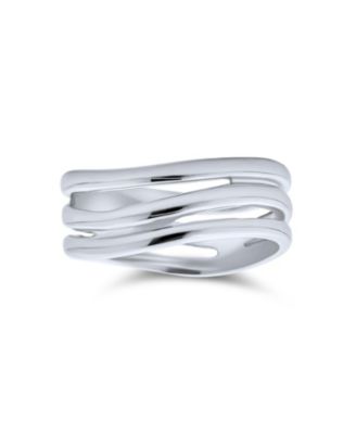 Stacking Style Simple 3 Three Row Wide Band Ring .925 Sterling Silver