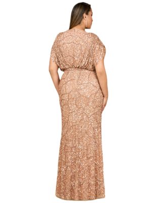 Women's Beaded Gown with Draped Cape Sleeves