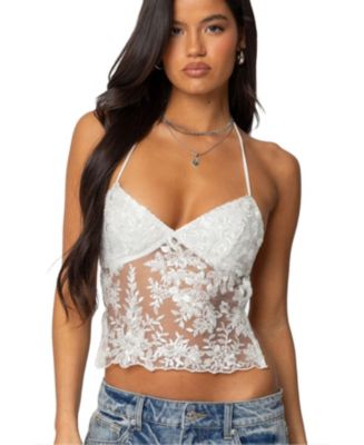 Edikted Women's Nyx Backless Sheer Lace Top - Macy's