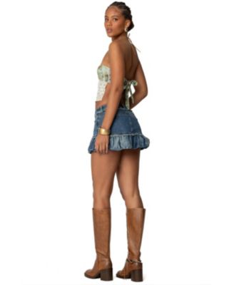 Women's Bubble Hem Denim Mini Skirt