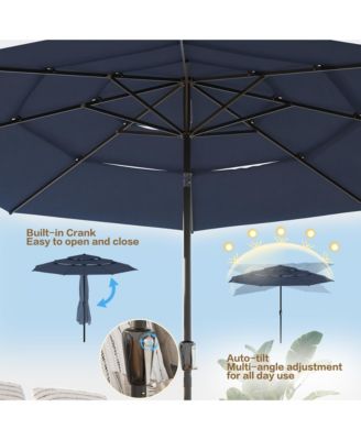 11 ft. Outdoor Patio Market Beach Umbrella with 3-Tier Vented Canopy, With 8 Heavy-Duty Ribs & Crank Tilt in Blue