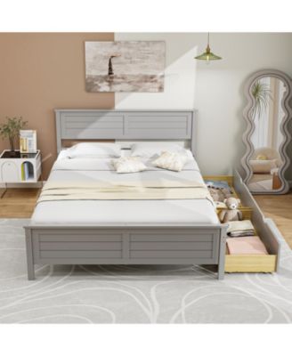 Full Size Bed Frame with Storage Drawers and Solid Wood Headboard