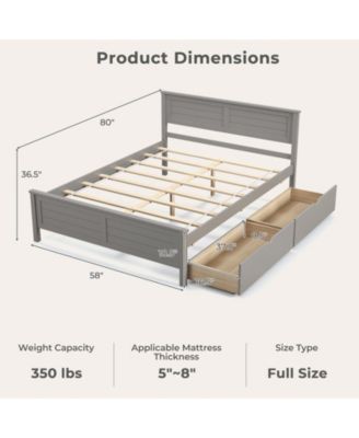 Full Size Bed Frame with Storage Drawers and Solid Wood Headboard