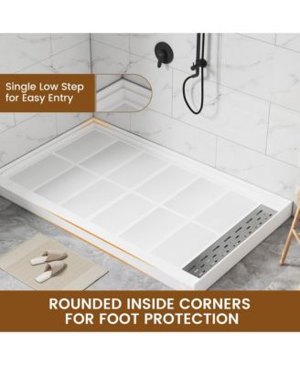 Anti-Slip Single Threshold Shower Base with Drain Assembly and Cover
