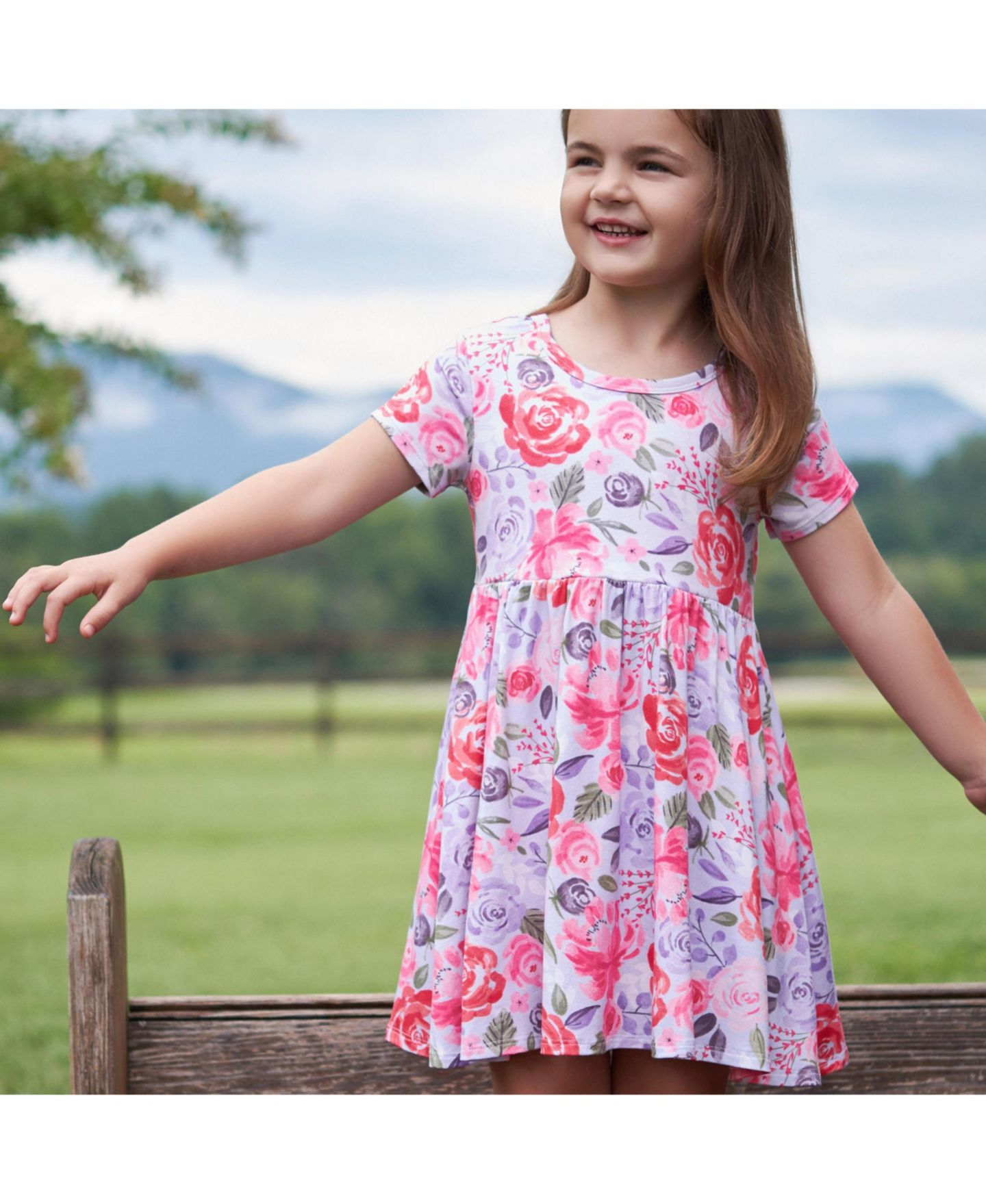Платье Gerber Short Sleeve Twirl Dress - Lilac Garden - 3T для девочек-малышей, цвет: Сиреневый — фото 4