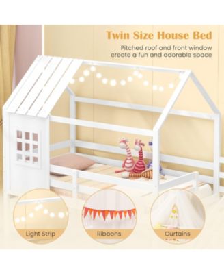 Twin House Bed with Stairs and Roof for Kids