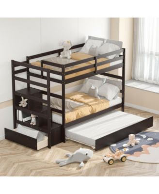 Twin Over Twin Bunk Bed with Storage Shelf and Drawer