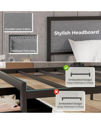 Twin Size Bed Frame with LED Lights Drawer and Metal Slats-Twin Size