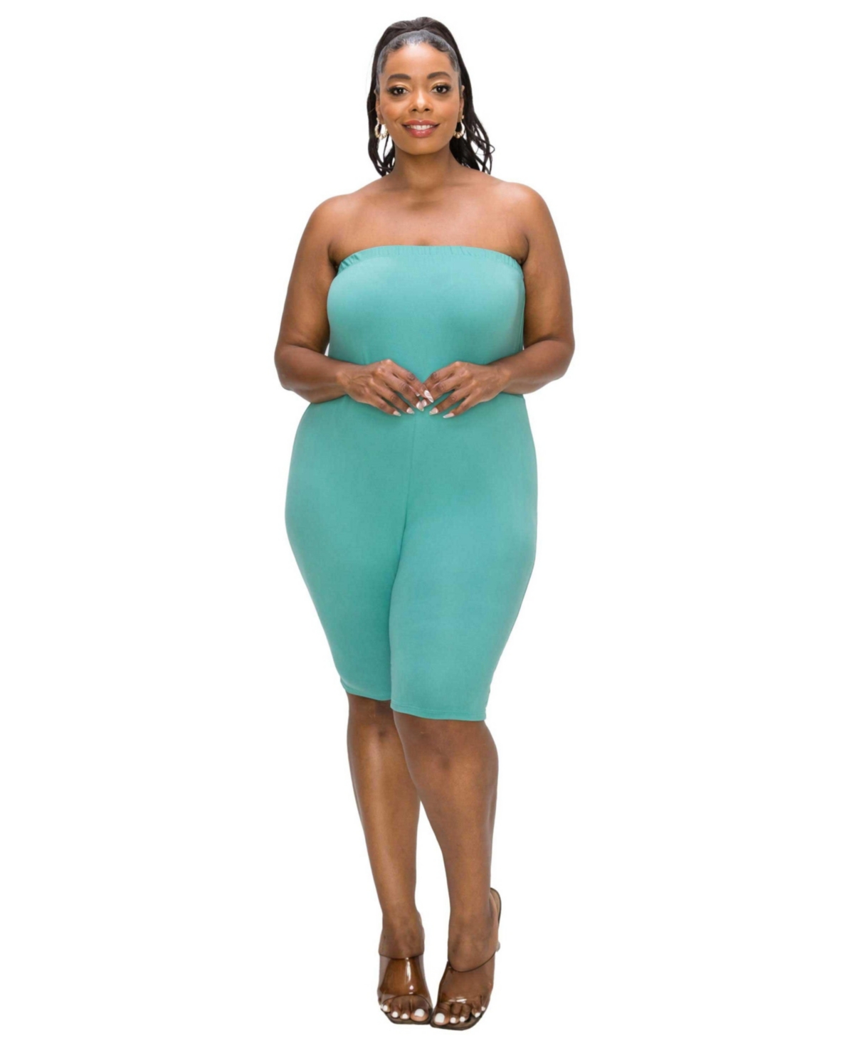 Plus Size Essential Tube Romper - Dusty jade