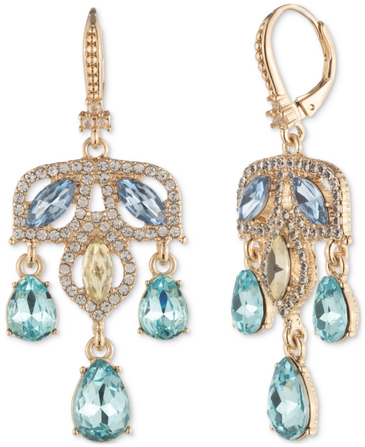 Gold-Tone Blue Stone Multi Chandelier Drop Earrings - Navy