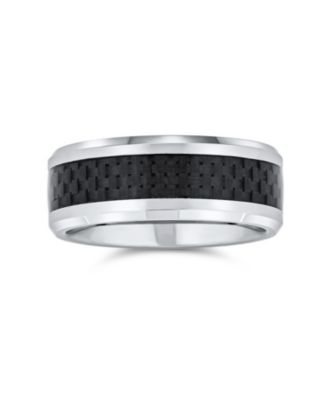 Geometric Pattern Carbon Fiber Inlay Couples Titanium Band Rings Comfort Fit 8MM