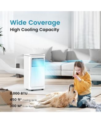 8000 BTU Portable AC, 4 Modes, Cools 350sq.ft, Remote, LED Display, 24H Timer, 360° Wheels