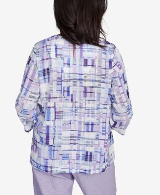 Women's Crystal Springs Watercolor Plaid Lace Neck Top