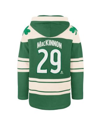 Men's Nathan MacKinnon Kelly Green Colorado Avalanche St. Patrick's Day Player Name Number Lacer Pullover Hoodie