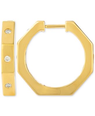 Nude Diamond Octagon Shape Small Hoop Earrings (1/5 ct. t.w.) in 14k Gold, 0.9"