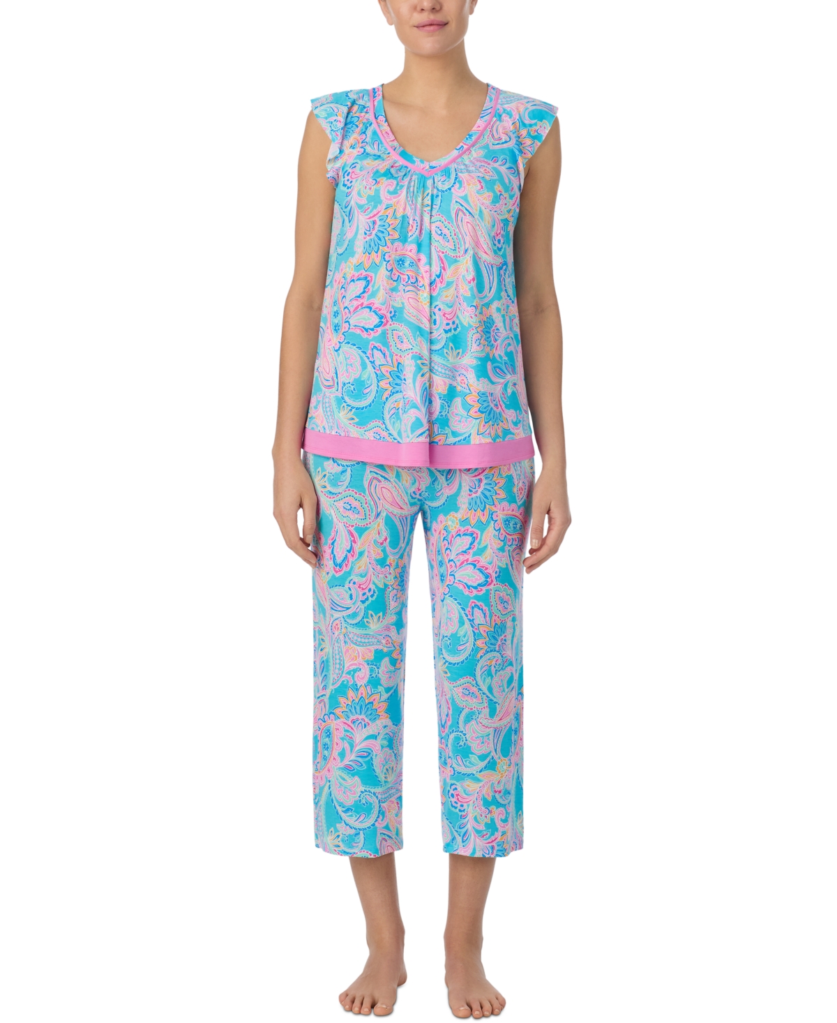 Women's Printed V-Neck Cropped Pajama Set - Pailsey Multi