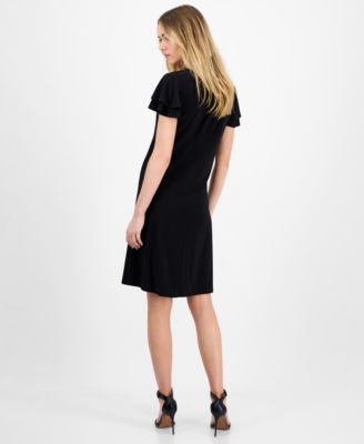 Petite V-Neck Short-Flutter-Sleeve Sheath Dress