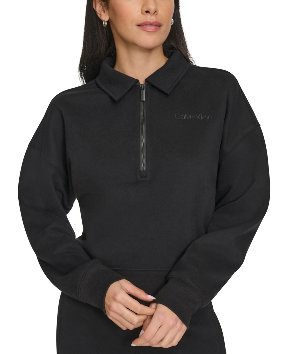 Calvin Klein Performance Women's Logo Half-zip Cozy Fleece Sweatshirt In Black