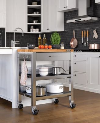 HOME Stainless Steel Worktable Cart with Solid Wood Top 