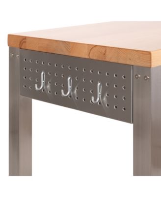 HOME Stainless Steel Worktable Cart with Solid Wood Top 