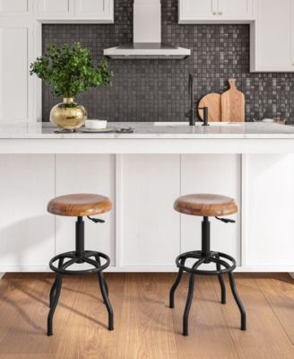 Acacia Wood Seat Pneumatic Adjustable Work Stool