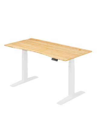 E7-COMMERCIAL 60  W Electric Adjustable Standing Desk, Curved Bamboo Top, White Frame