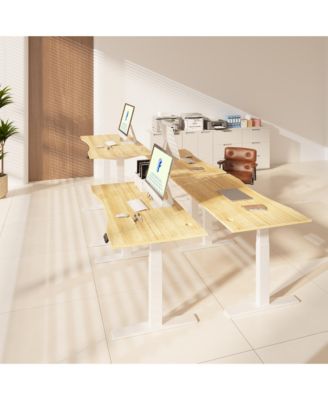 E7-COMMERCIAL 60  W Electric Adjustable Standing Desk, Curved Bamboo Top, White Frame