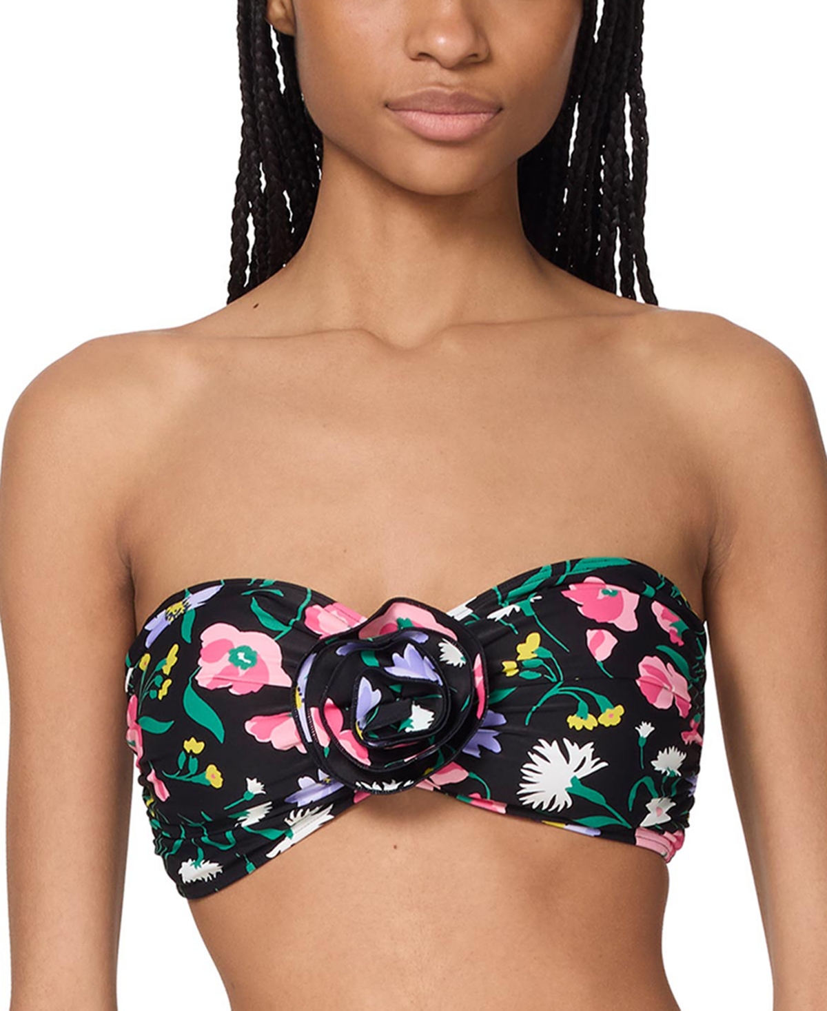 Kate Spade Womens Rosette Trim Bandeau Bikini Top High Cut Bottoms In Black Multi