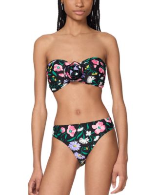 Kate Spade Womens Rosette Trim Bandeau Bikini Top High Cut Bottoms In Black Multi