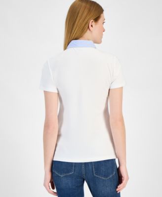 Women's Piqué-Knit Striped-Collar Polo