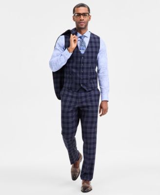 Men's Classic-Fit Blue Plaid Suit Separate Vest