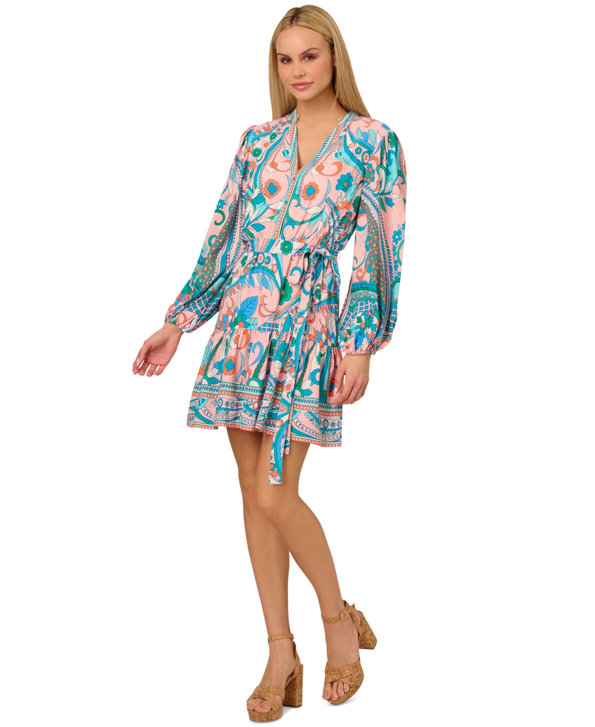 by Adrianna Papell Women's Printed Shirtdress - Peach Multi