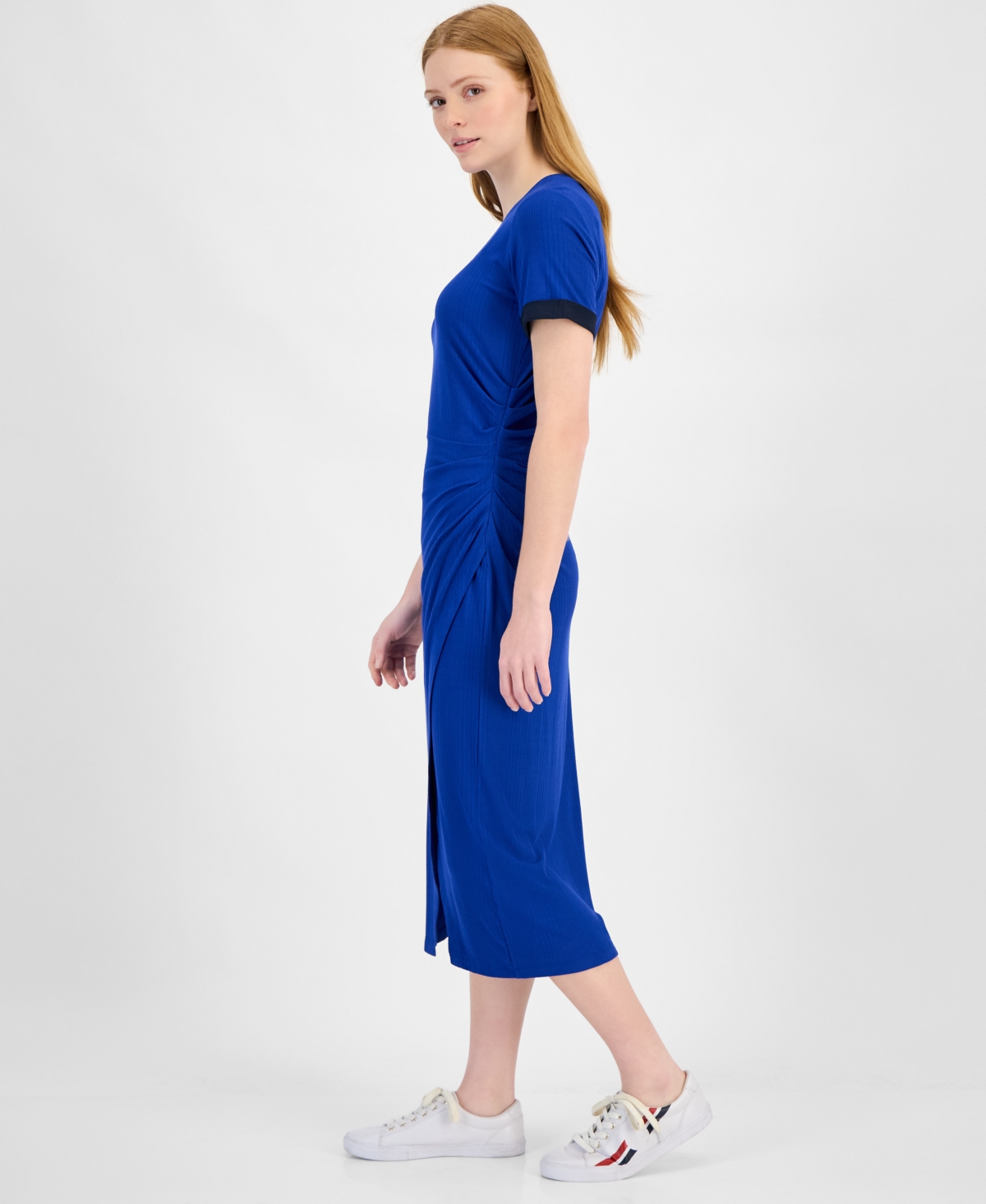 Tommy Hilfiger Women's Ribbed Faux-wrap Midi Dress