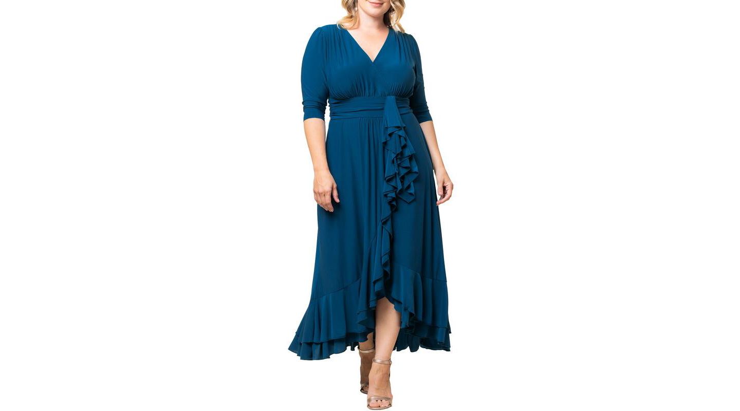Женское платье Kiyonna Plus Size Veronica Ruffled Evening Gown, цвет: Синий — фото 1