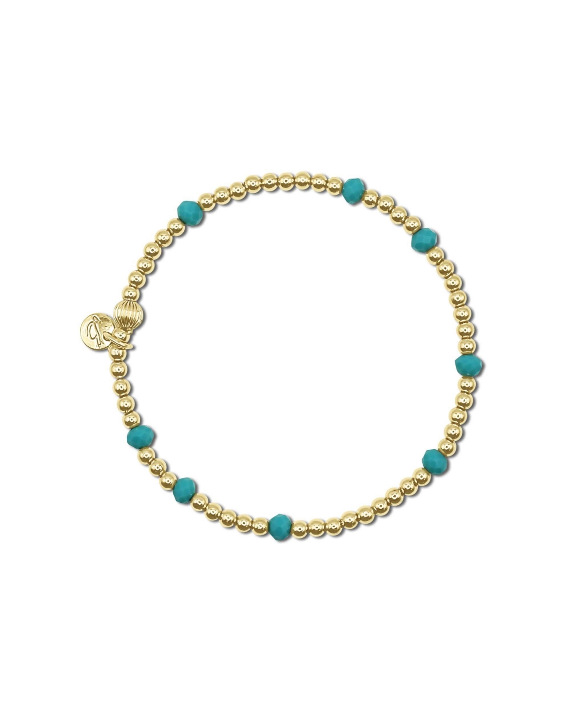 Non-Tarnishing 3mm Gold Filled Ball and Teal Glass Bead Stretch Bracelet - Gold