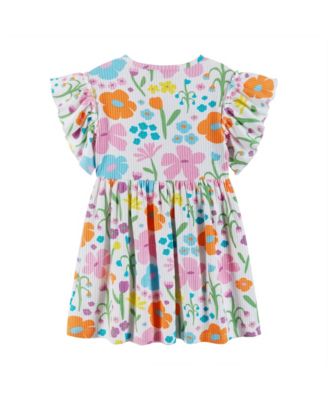 Toddler Girls Toddler/Child White Floral Rib Knit Dress
