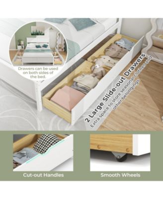 Full Size Bed Frame with Storage Drawers and Solid Wood Headboard