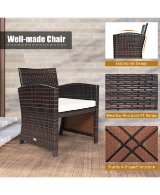 3PCS Patio Rattan Wicker Furniture Cushion Sofa Coffee Table