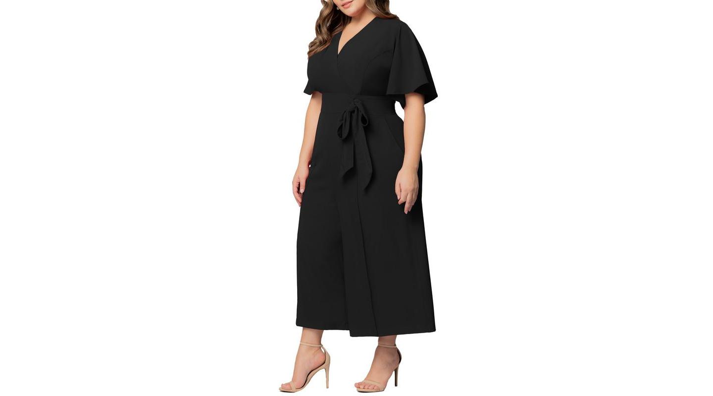 Женский комбинезон Kiyonna Plus Size Evelyn Cropped Wide Leg Jumpsuit, цвет: Чёрный — фото 4
