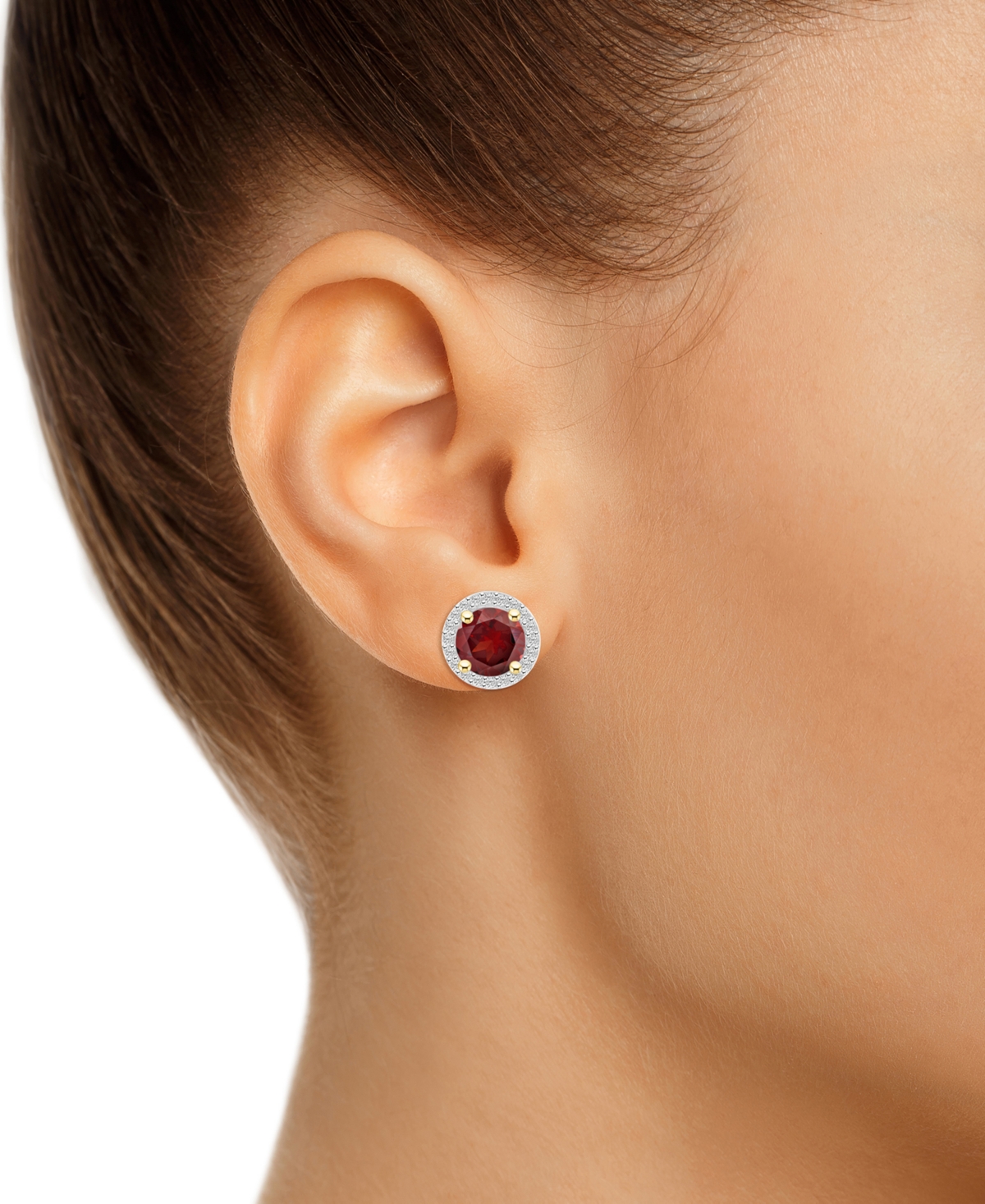 Macy's Lab-created Ruby (2 Ct. T.w.) & Lab-created White Sapphire (1/5 Ct. T.w.) Halo Stud Earrings In 10k In Garnet,gold