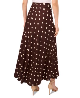 Women's Linen Blend Polka Dot Midi Skirt