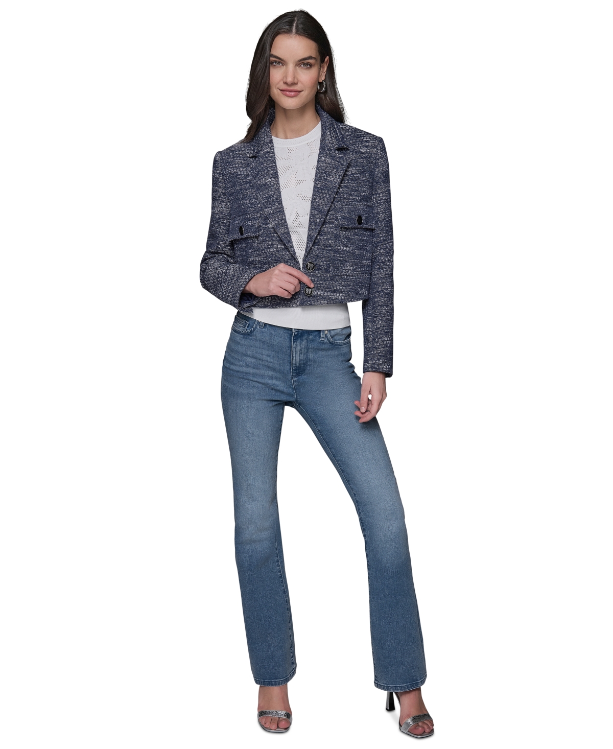 Karl Lagerfeld Women's Tweed Cropped Jacket In Indigo