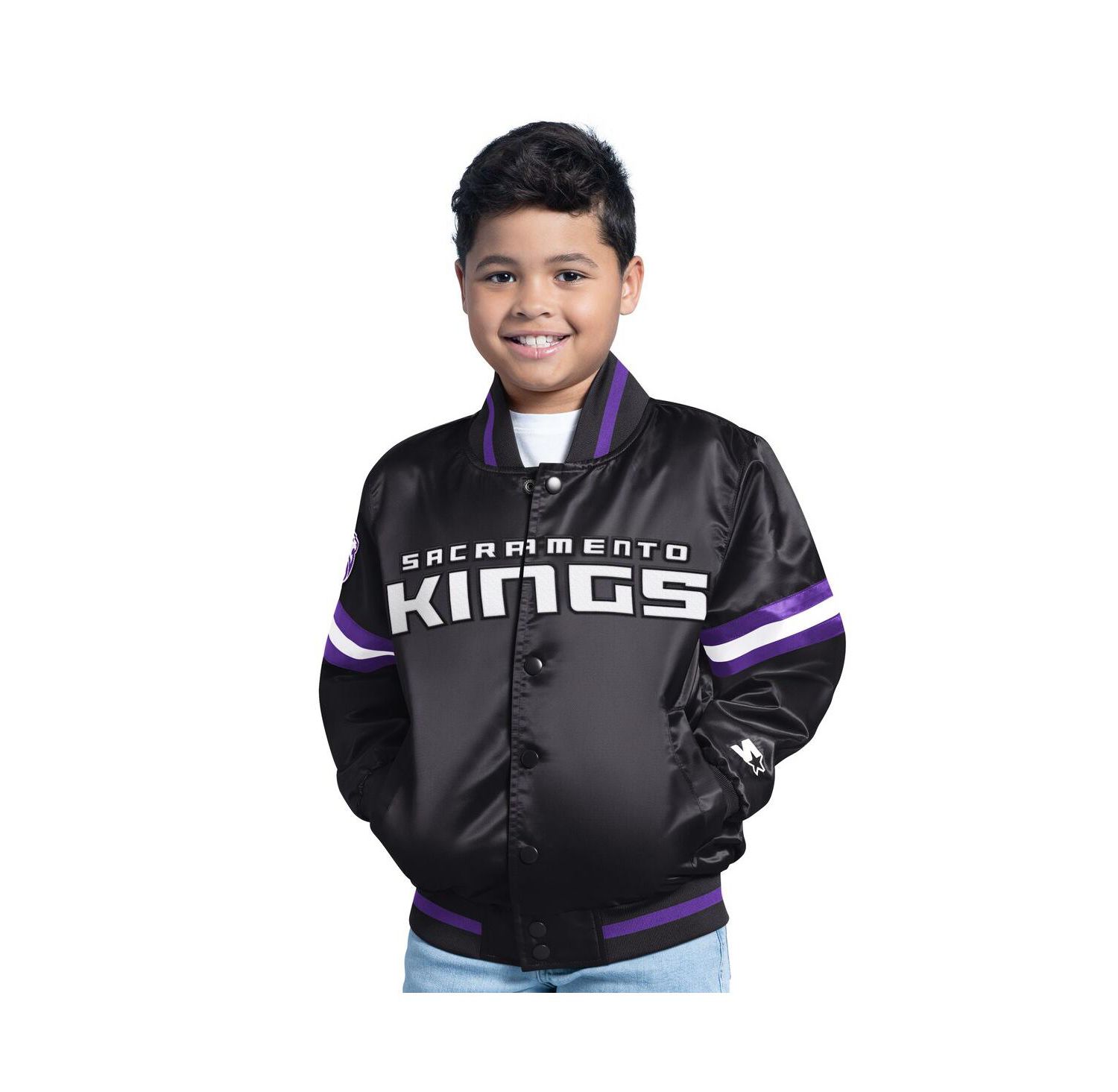 Big Boys and Girls Black Sacramento Kings Scrimmage Full-Snap Varsity Jacket