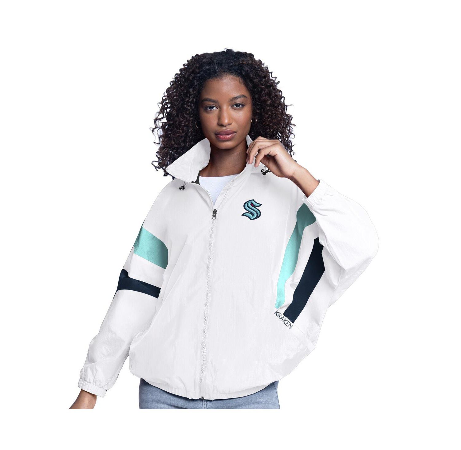 Women's White Seattle Kraken Game News Oversized Full-Zip Hoodie Jacket